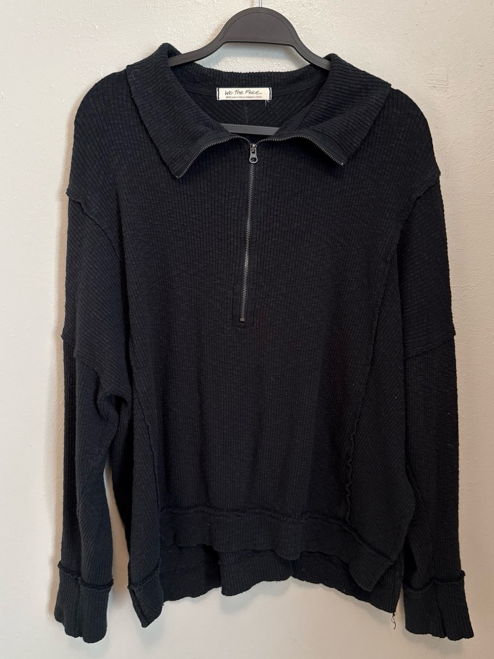 We The Free Black Half-Zip Waffle Knit Pullover